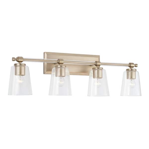 Breigh 31 in. W x 10 in. H 4-Light Brushed Champagne Vanity Light with Acrylic Rod Accents