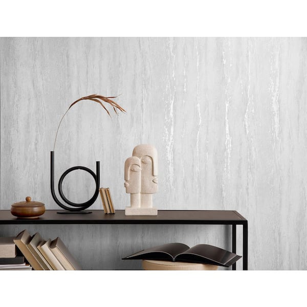 City Romance Collection Off-White Vertical Worn Plaster Metallic Finish Vinyl on Non-Woven Non-Pasted Wallpaper Roll