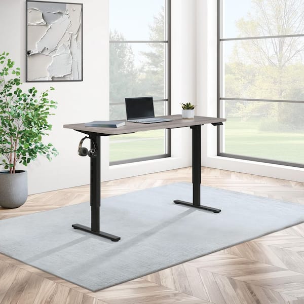 Primo 59" W Sit to Stand Electric Height Adjustable Desk With Light Grey Top and Black Frame Finish