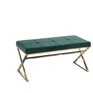 Green PU Leather Luxury Modern Sofa Bench Buttons Living Room Seat Ottoman Bench 18.3 in. D x 39.4 in. W x 18.5 in. H