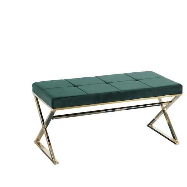 Spaco Green PU Leather Luxury Modern Sofa Bench Buttons Living Room Seat Ottoman Bench 18.3 in. D x 39.4 in. W x 18.5 in. H