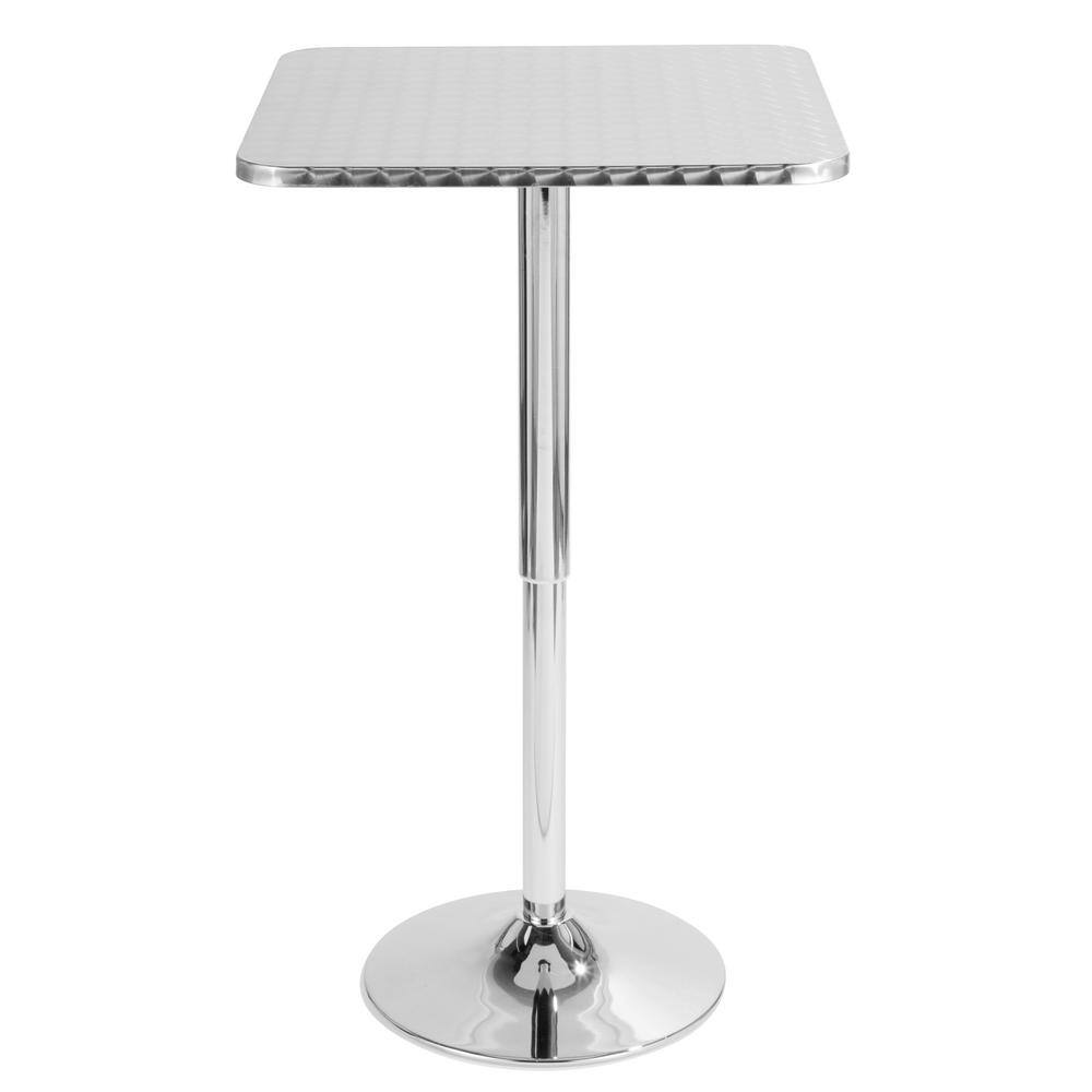 Adjustable Chrome Square Bar Height Table with Swirl Pattern