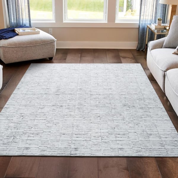 Strata Texture Beige/Cream 5 ft. x 7 ft. Woven Abstract Polyester Area Rug