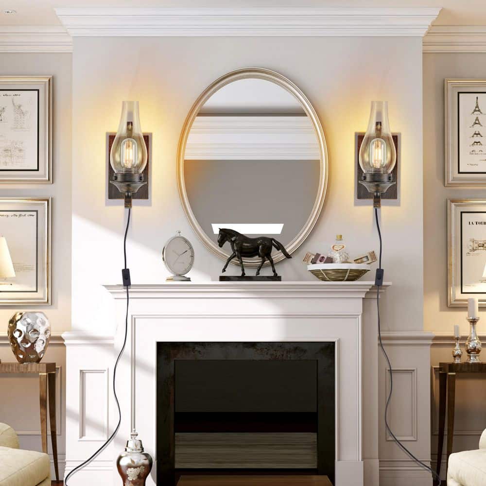 4.8 in Vintage 2 Light Farmhouse Bronze Rustic Industrial Plug-in Wall Sconce with Clear Glass Shade(Bulb Not Included) price history on PriceWatchPro
