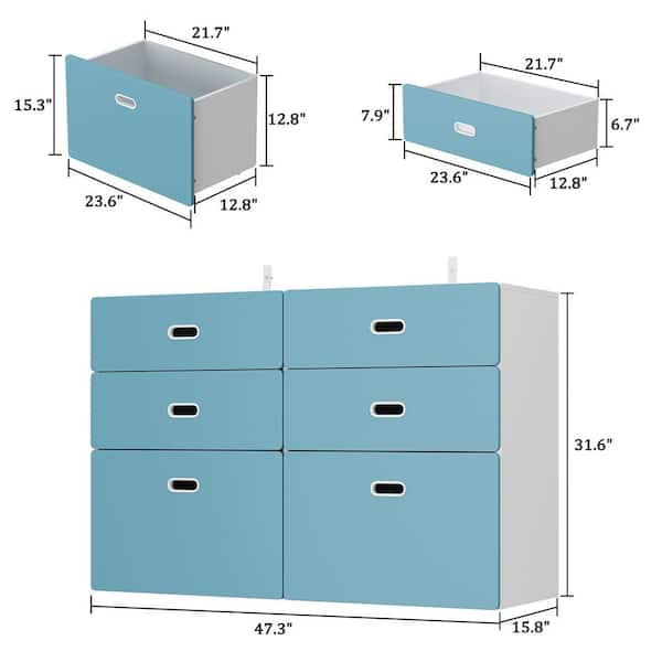 FUFU&GAGA Blue 6-Drawer Double Kid Dresser Nursery Dresser Storage Organizer  Cabinet 31.6 in. H x 47.3 in. W x 15.8 in. D KF260079-01 - The Home Depot