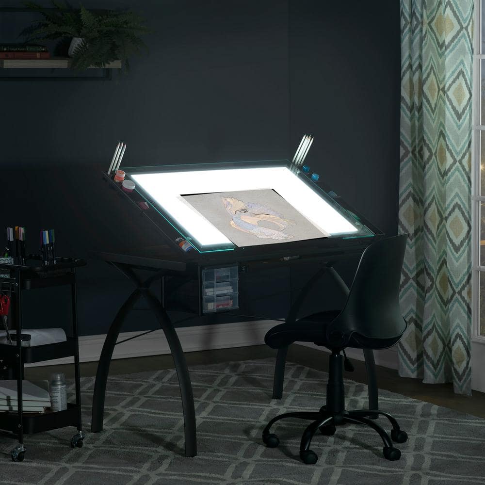 Agustina 43.25'' Brown Glass Top Adjustable Light Desk with Metal Base
