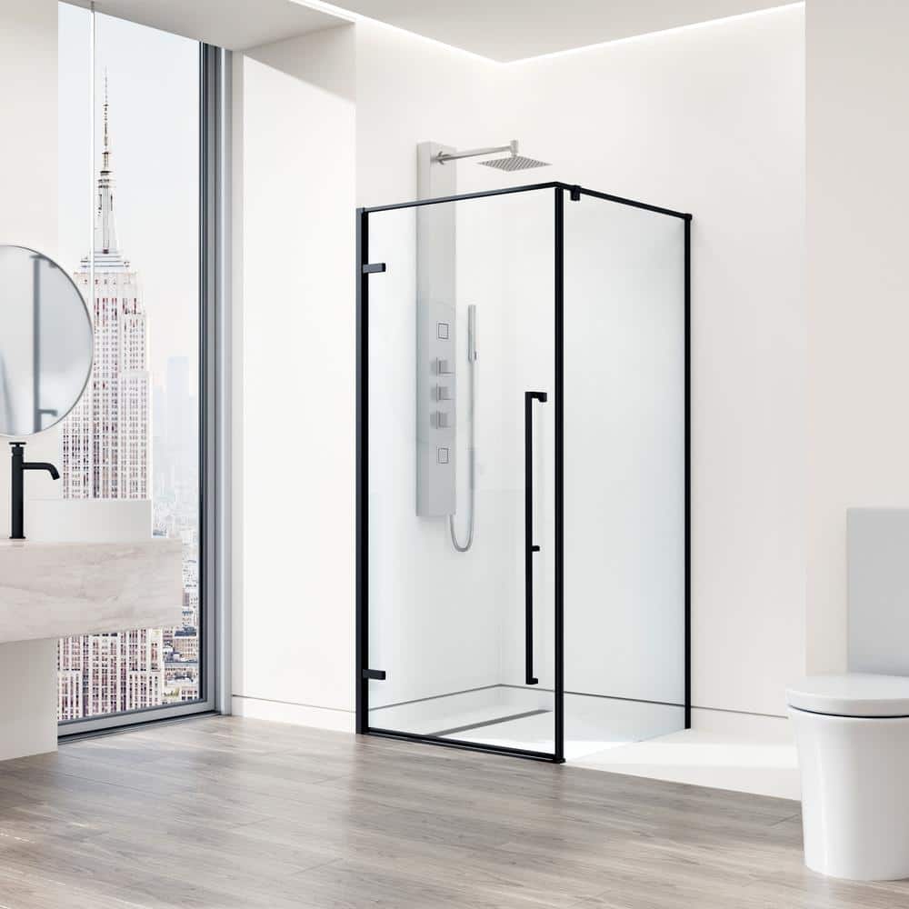 Meridian 34" Matte Black Framed Hinged Shower Enclosure