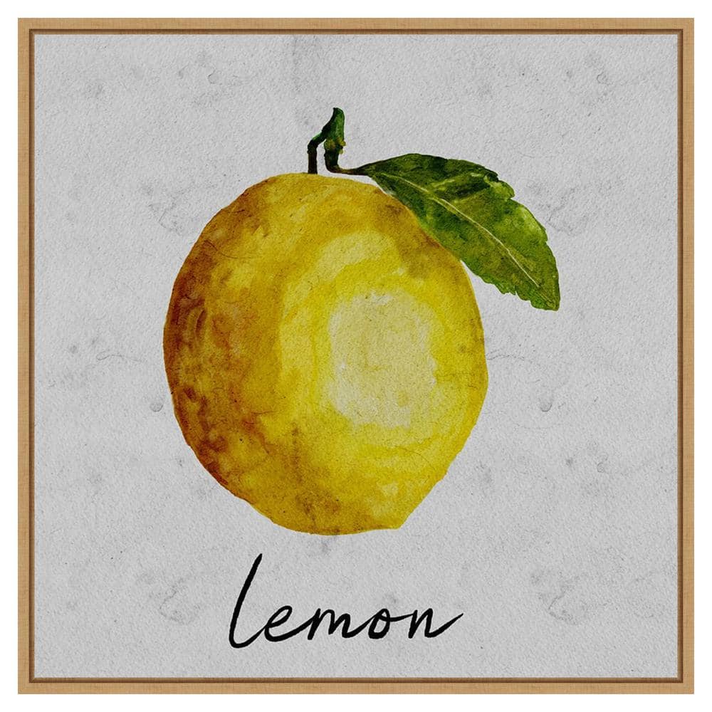Summertime Citrus II Lemon Watercolor Canvas Print with Maple Frame