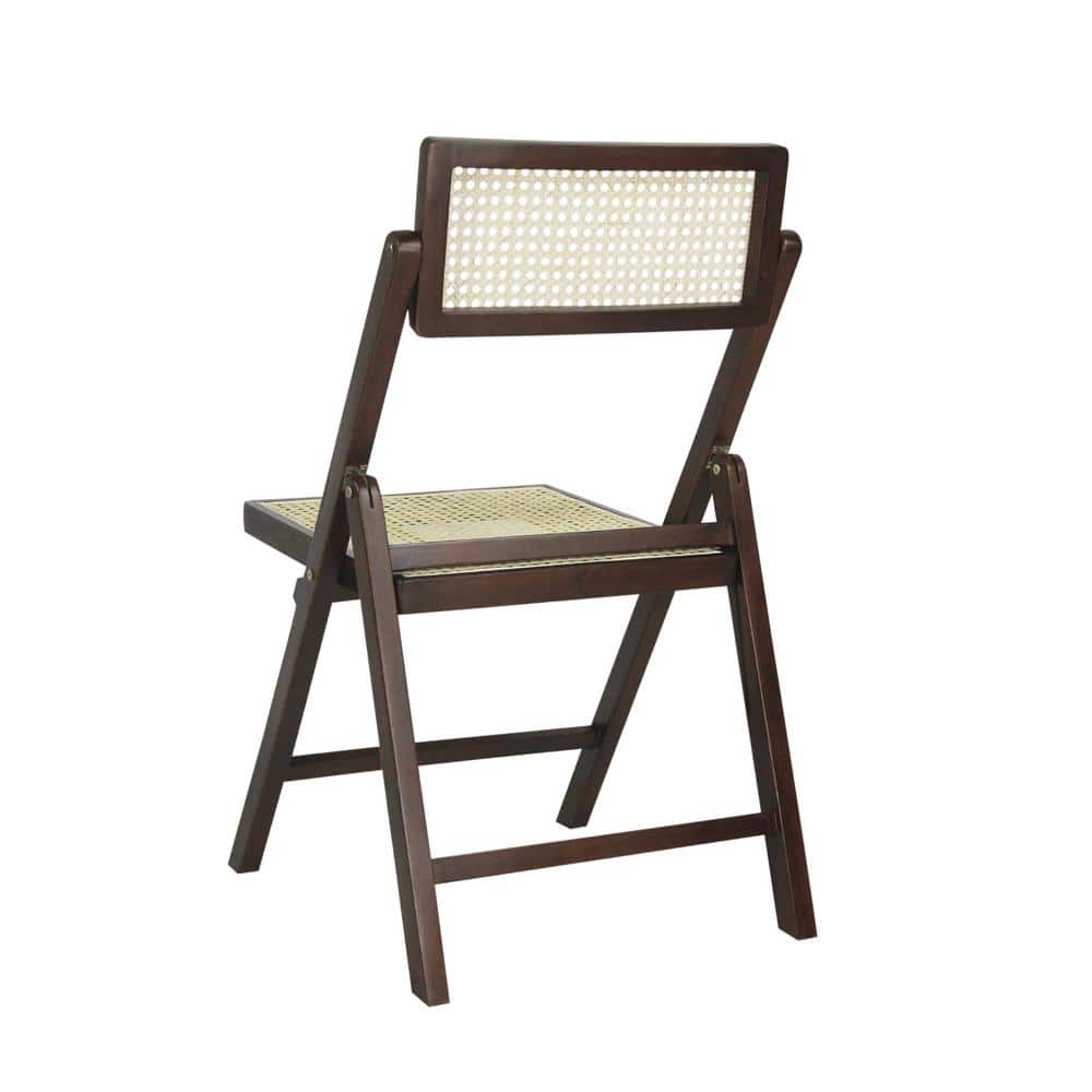 Theo Dark Brown Wood and Rattan Folding Chairs, Set of 2