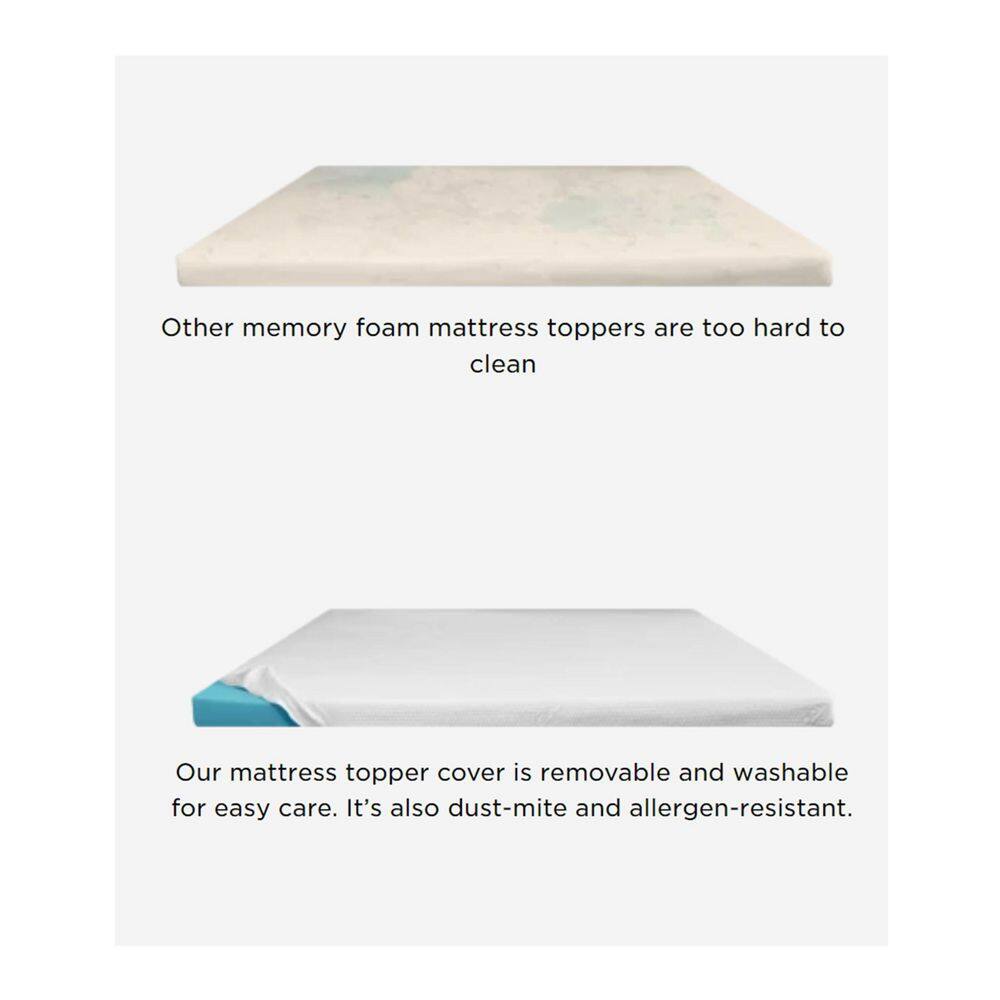 Twin XL White and Blue Memory Foam Cooling Mattress Topper