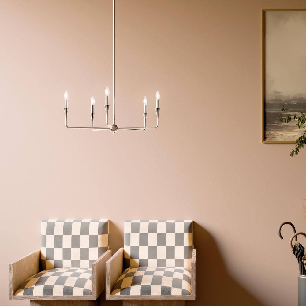 Polished Nickel 5-Light Modern Chandelier with Tapered Accents