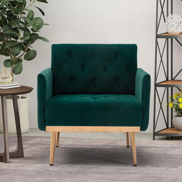 HOMEFUN 31 in. Modern Green Velvet Arm Chair with Rose Golden Metal Legs
