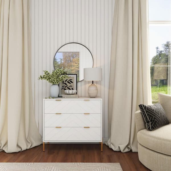 Clihome Modern White 3-Drawer 31.5 in. H Chest with Metal Legs MDF Storage Cabinet