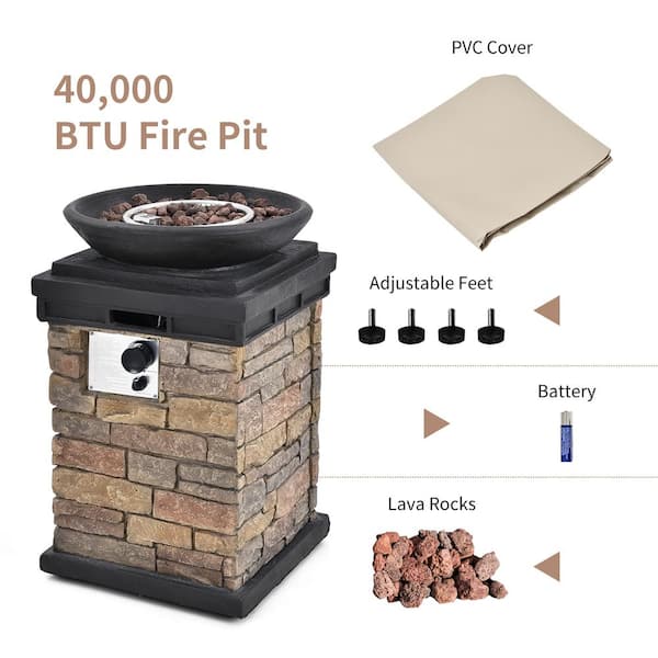 Costway Patio Propane Burning Fire Bowl Column W/ Lava Rocks & Cover 40,000 BTU Costway Patio Propane Burning Fire Bowl Column W/ Lava Rocks & Cover 40,000 BTU