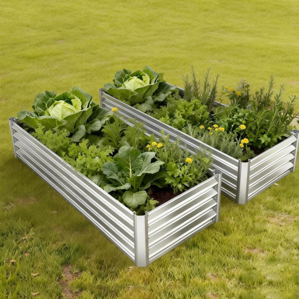 2-Pack 6x1.5x1 ft Galvanized Raised Beds, Open Bottom, Sturdy, for Veggies/Herbs/Flowers