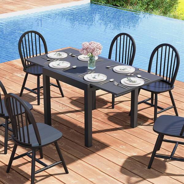 HONEY JOY Rectangular Metal Outdoor Expandable Dining Table with 31.5 in. 63 in. Adjustable width for 4 6 Person TOPB008149 The Home Depot
