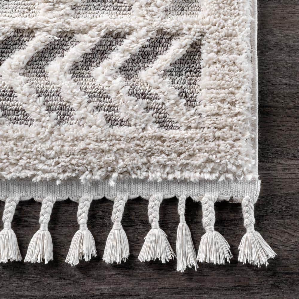 Ansley Moroccan Lattice Tassel Shag Area Rug, 7x9, Beige