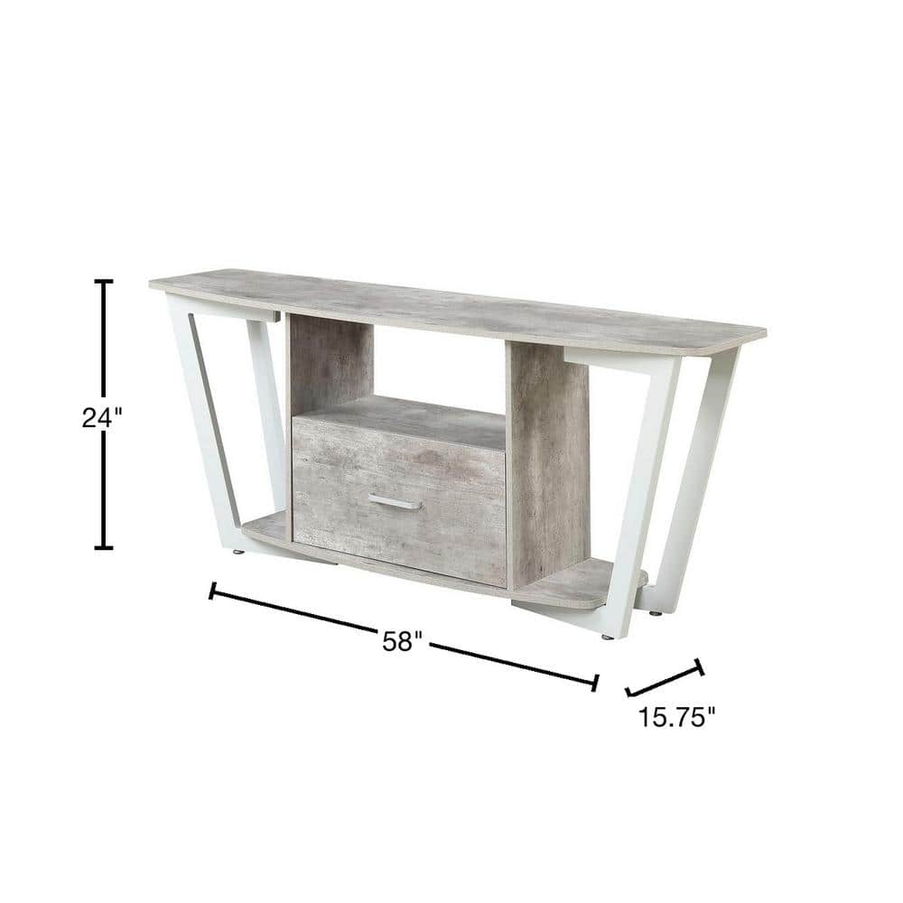 Urban Industrial White and Faux Birch 60" TV Stand with Cabinet