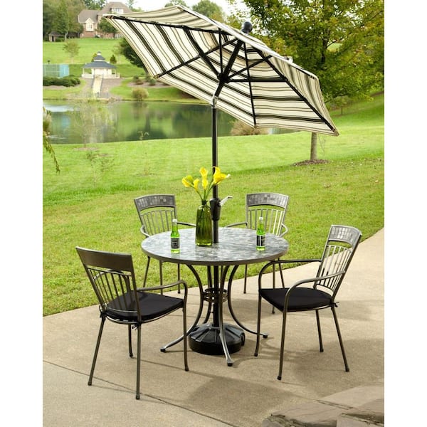 Home Styles Glen Rock Marble 41 in. Round 5-Piece Patio Dining Set with Black Cushions