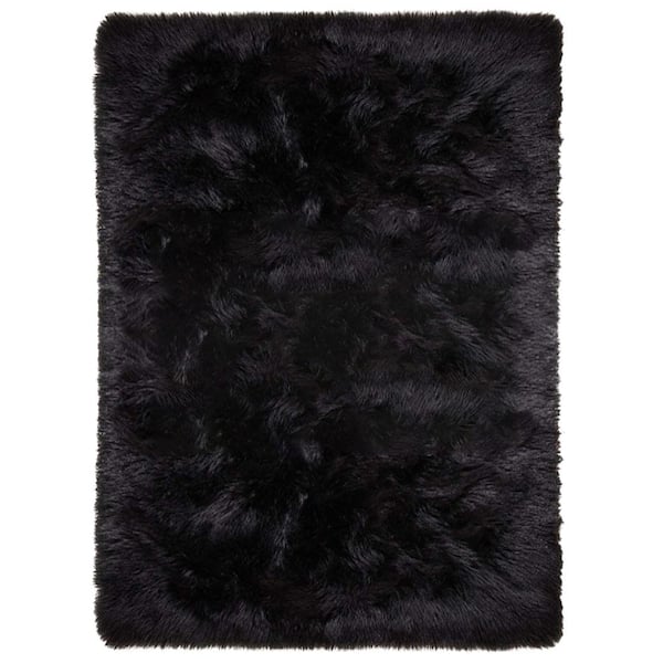 Latepis Sheepskin Faux Fur Black 10 ft. x 12 ft. Cozy Fluffy Rugs Area Rug