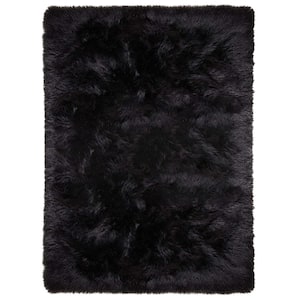 Sheepskin Faux Furry Black 10 ft. x 14 ft. Cozy Rugs Area Rug