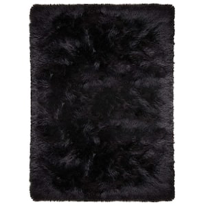 Iliebe Sheepskin Faux Furry Black Cozy Rugs 6 Ft. X 6 Ft. Round Area ...