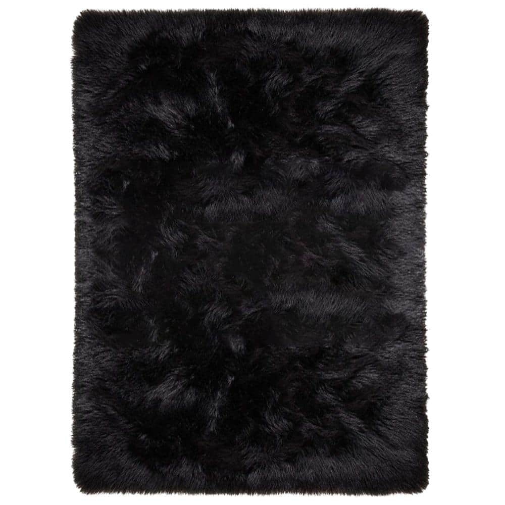 Latepis Sheepskin Faux Furry Black Cozy Rugs 6 ft. x 9 ft. Area Rug