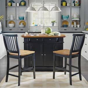 Americana Black Kitchen Island with Seating