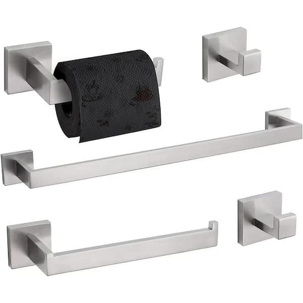 Dyiom 23.6 in. Wall Mounted, Towel Bar in Brushed Nickel, 5-Piece