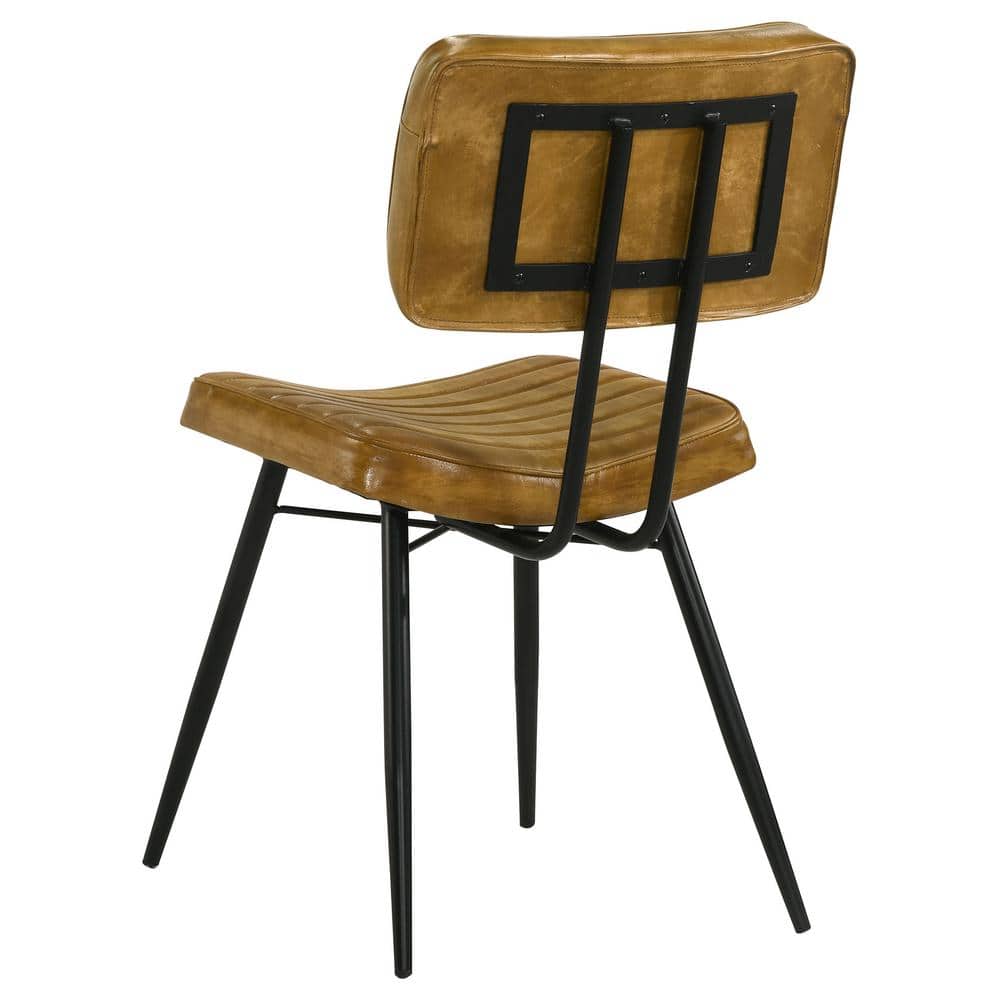 Camel Genuine Leather Upholstered High Side Chair with Metal Legs