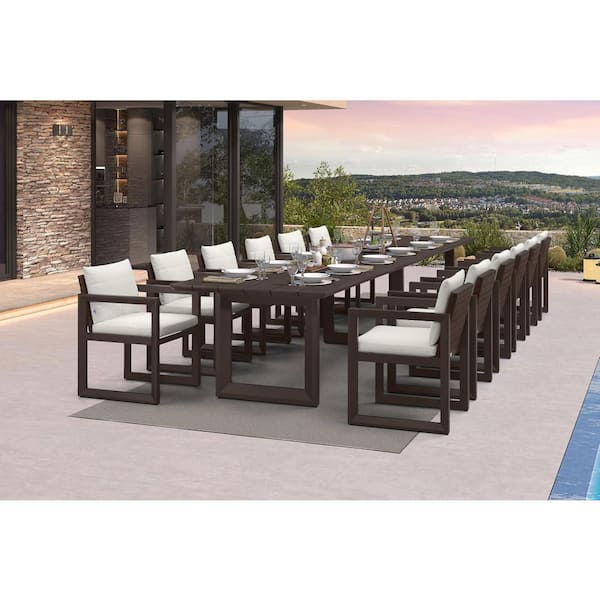 13-Piece Aluminum Outdoor Dining Set All-Weather Modern Rectangular Dining Table & Chairs with Olefin Cushions, Bronze