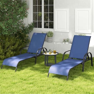 Patio Chaise Navy Adjustable Reclining Powder-Coated Steel Frame Outdoor Lounge Chair in Navy Set of 1