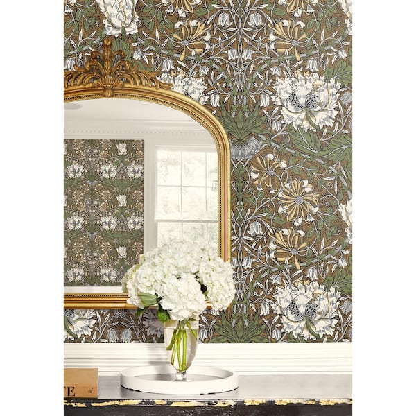 Dijon and Sage Ogee Flora Unpasted Nonwoven Paper Wallpaper Roll 57.5 sq. ft.