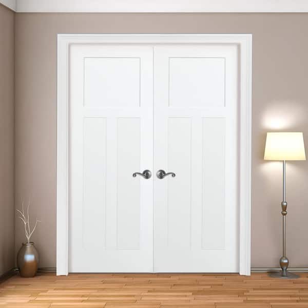 Steves & Sons 48 in. x 80 in. 3-Panel Mission Shaker White Primed