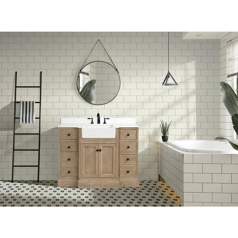 Kelly 48" Weathered Fir Bathroom Vanity with White Stone Countertop