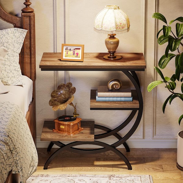BYBLIGHT Kerlin 11.81 in. Light Brown Wood C-Shaped End Side Table