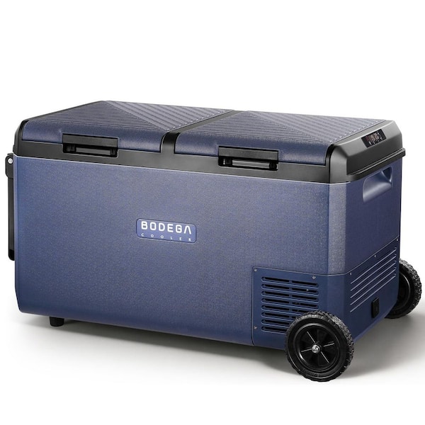 2.64 cu. ft. Dual Zone-4℉~68℉ Outdoor Refrigerator 33 in Car Cooler in Blue, 12/24V DC 110-240V AC for Travel