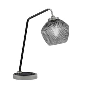 Delgado 16.5 in. Graphite and Matte Black Piano Desk Lamp with Smoke Textured Glass