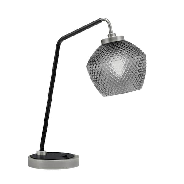 Unbranded Delgado 16.5 in. Graphite and Matte Black Piano Desk Lamp with Smoke Textured Glass