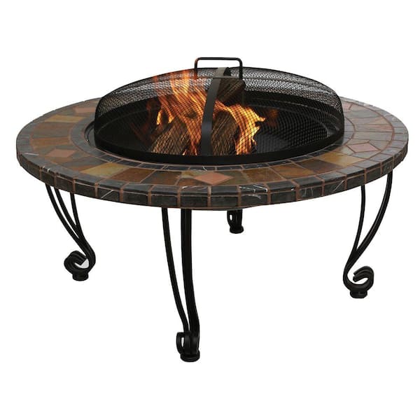 Endless Summer 34 in. Wrought Iron Fire Pit with Slate Tile and Copper Accents