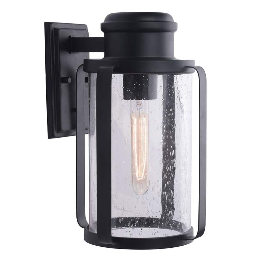 Eglo Abner 1-Light Matte Black Outdoor Wall Light Sconce with Clear Seedy Glass Shade -  204559A