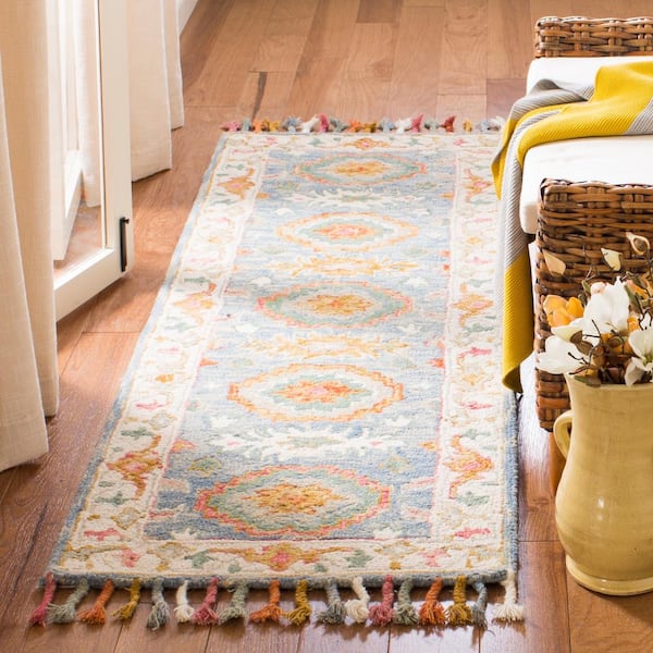 Aspen Blue/Ivory 2 ft. x 9 ft. Border Runner Rug