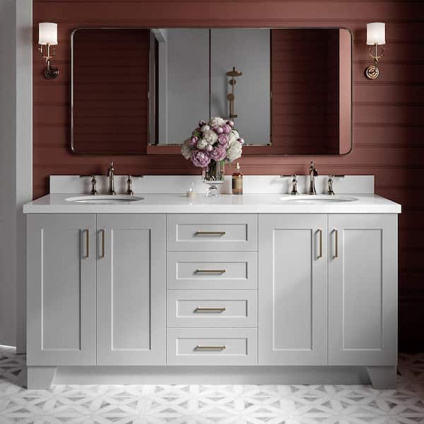 ARIEL Taylor 73 in. W x 22 in. D Bath Vanity in Grey with Pure White Quartz Top