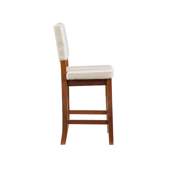 Milano 24.8 in. Cream High Back Wood Counter Stool with Faux Leather Seat