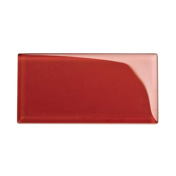 Giorbello 3 in. x 6 in. x 8 mm Ruby Red Glass Subway Tile Sample G5922 ...