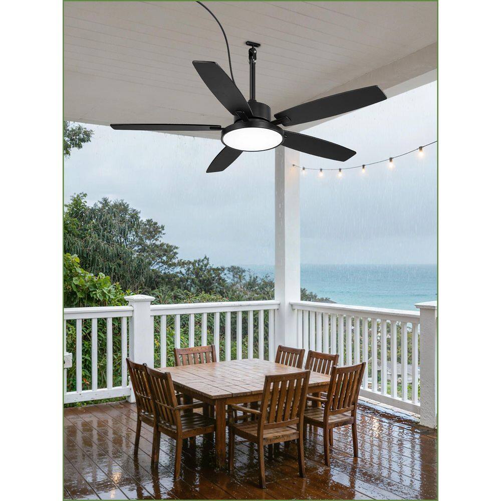 52 in Black Outdoor Ceiling Fan with LED Lights Remote/APP Control 3CCT Downrod Fandelier Waterproof for Patio Porch price history on PriceWatchPro
