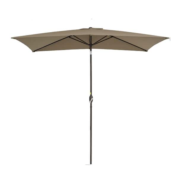 Unbranded 10 ft. x 6.5 ft. Market Rectangular Patio Umbrella with Tilt and Crank Waterproof Canopy Garden and Pool in Taupe