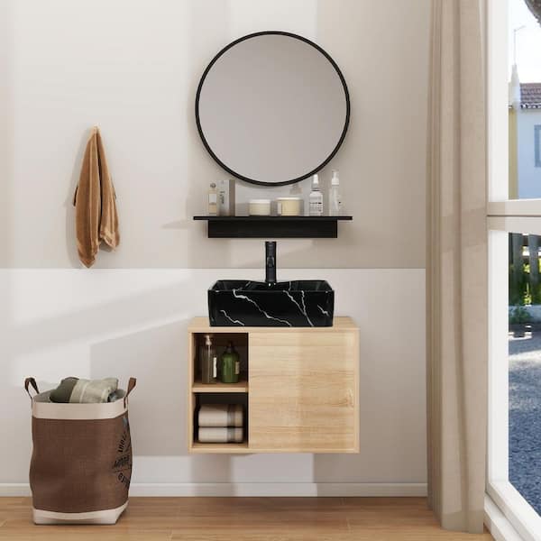 24 in. W x 19 in. D x 17 in. H Single Sink Bath Vanity in Burlywood Color with Burlywood Solid Surface Top and Mirror