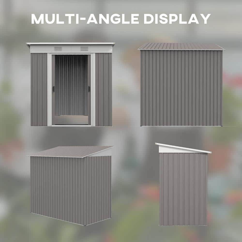 Gray Metal Garden Shed with Dual Locking Doors and Vents