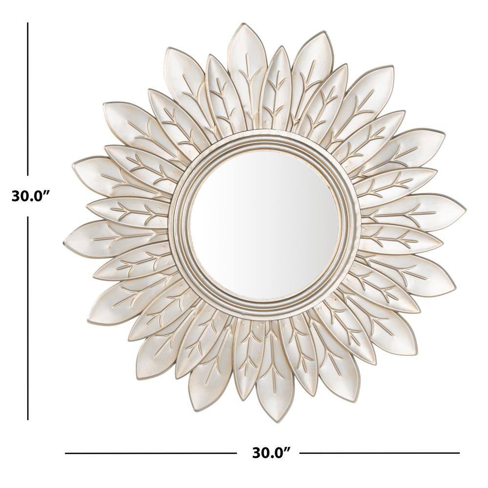 Champagne Gold Sunburst Round Wood Mirror 30.25"